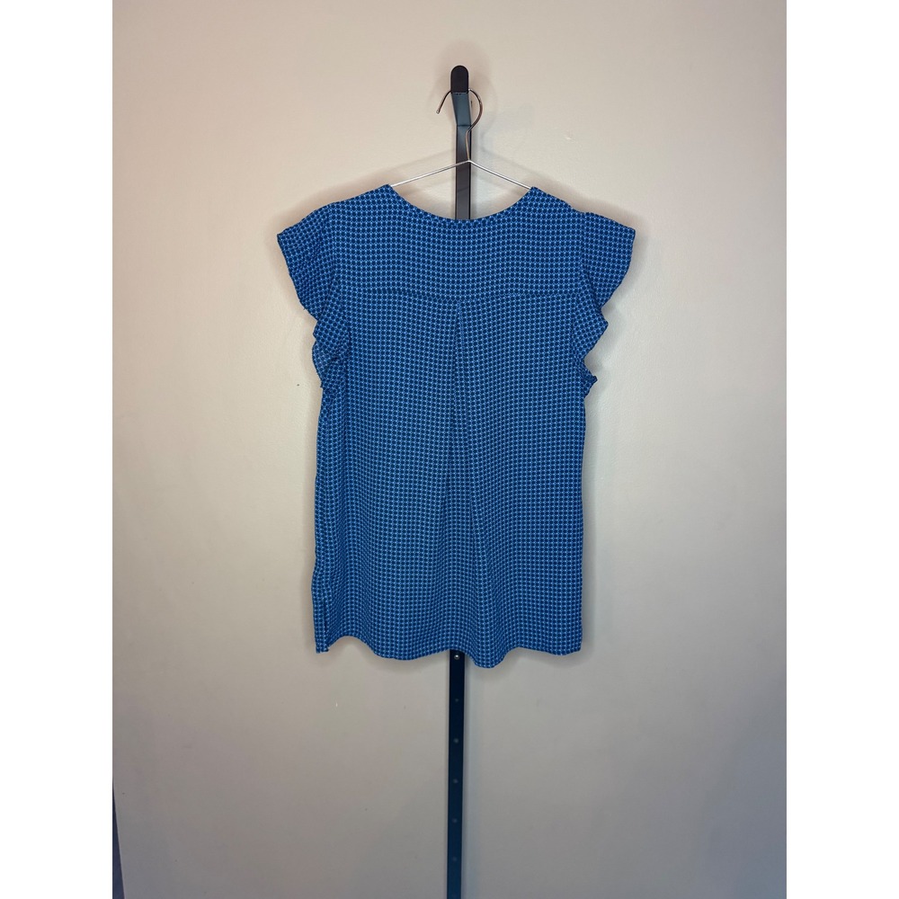 Tommy Hilfiger Blue Geometric Diamond Print Flutter Sleeve Split Neck Blouse M - Picture 3 of 3